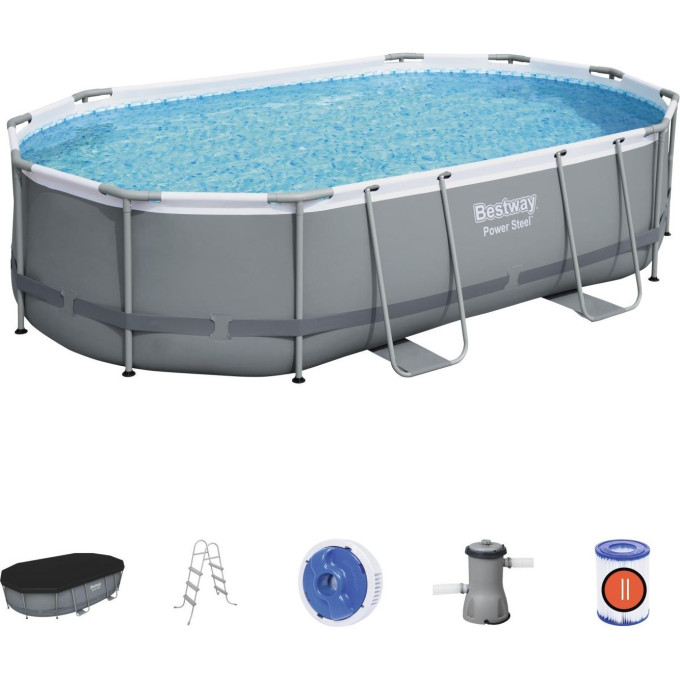 Каркасный бассейн BESTWAY POWER STEEL 488х305х107см + фильтр-насос 3028 л/ч, лестница, тент 56448 BW